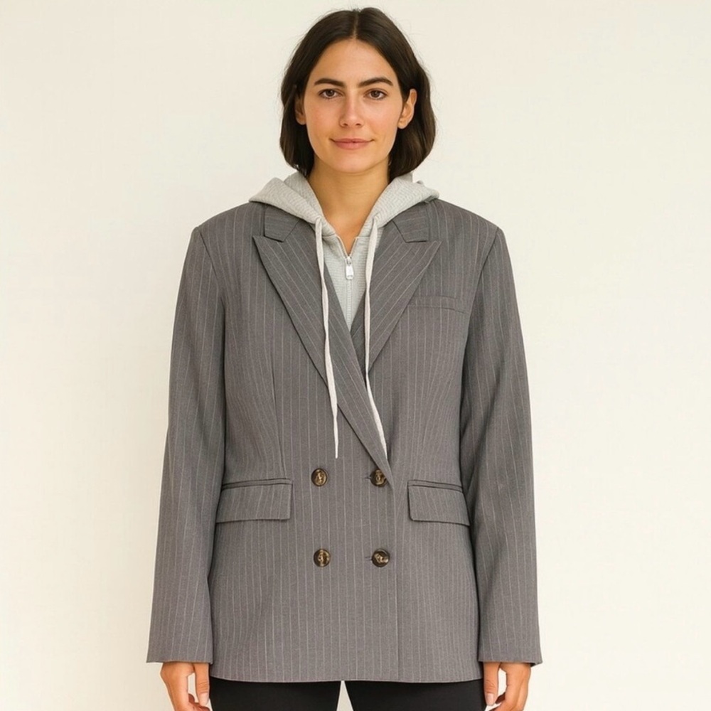 EVEREVE Double-Breasted Blazer Pinstripe Gray White Medium *Blazer ONLY - Picture 2 of 10